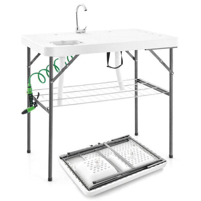 2-in-1 Folding Fish Cleaning Table-White