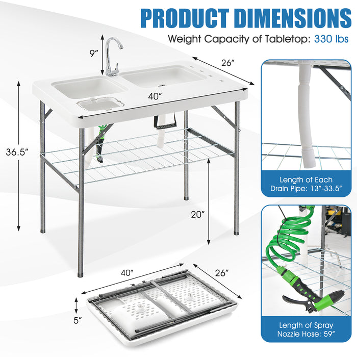 2-in-1 Folding Fish Cleaning Table-White