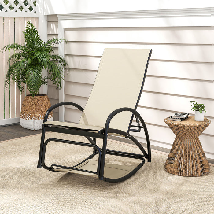 2-in-1 Outdoor Rocking Chair with 4-Position Adjustable Backrest for Patio Porch Poolside-Beige