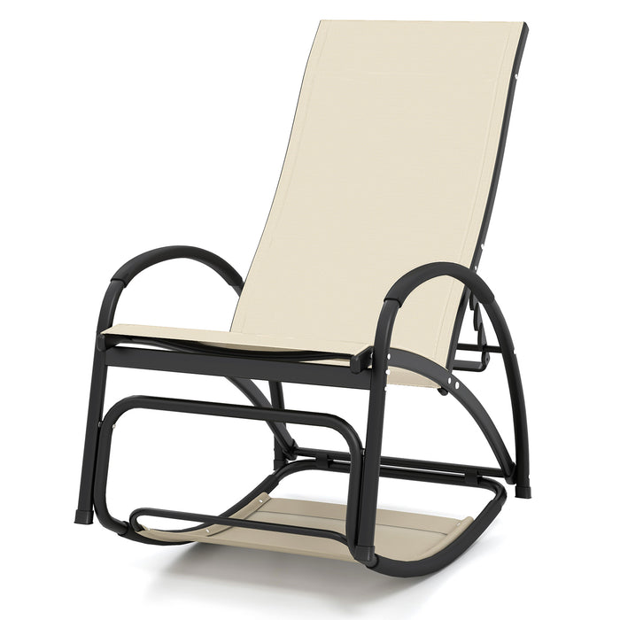 2-in-1 Outdoor Rocking Chair with 4-Position Adjustable Backrest for Patio Porch Poolside-Beige