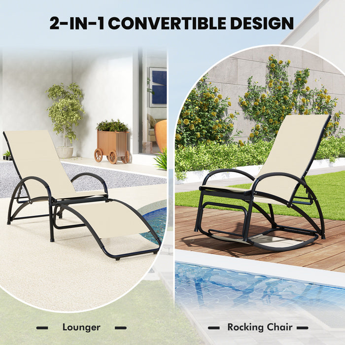 2-in-1 Outdoor Rocking Chair with 4-Position Adjustable Backrest for Patio Porch Poolside-Beige