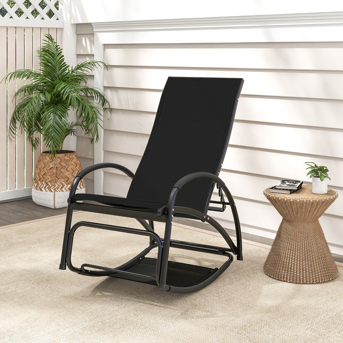 2-in-1 Outdoor Rocking Chair with 4-Position Adjustable Backrest for Patio Porch Poolside-Black