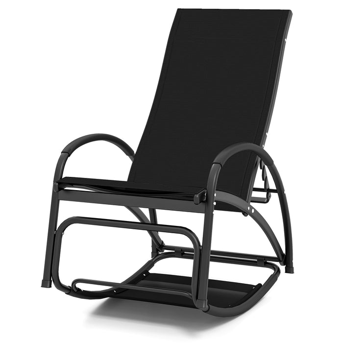 2-in-1 Outdoor Rocking Chair with 4-Position Adjustable Backrest for Patio Porch Poolside-Black