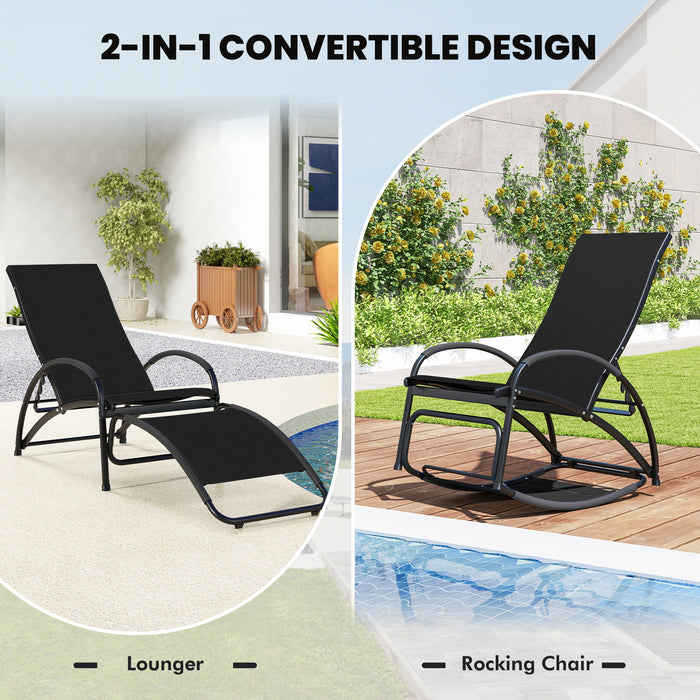 2-in-1 Outdoor Rocking Chair with 4-Position Adjustable Backrest for Patio Porch Poolside-Black