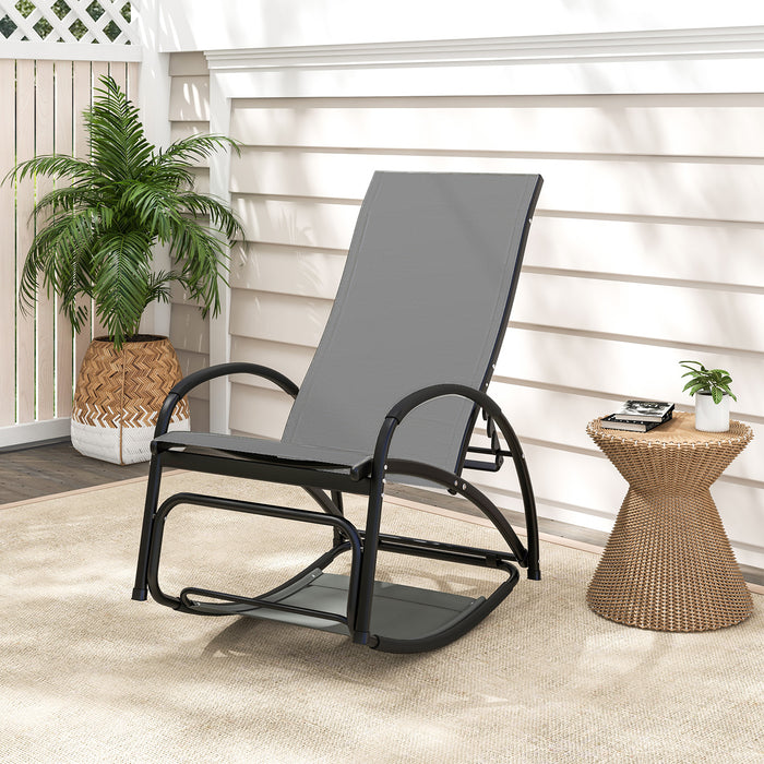 2-in-1 Outdoor Rocking Chair with 4-Position Adjustable Backrest for Patio Porch Poolside-Gray