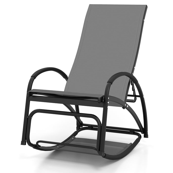 2-in-1 Outdoor Rocking Chair with 4-Position Adjustable Backrest for Patio Porch Poolside-Gray