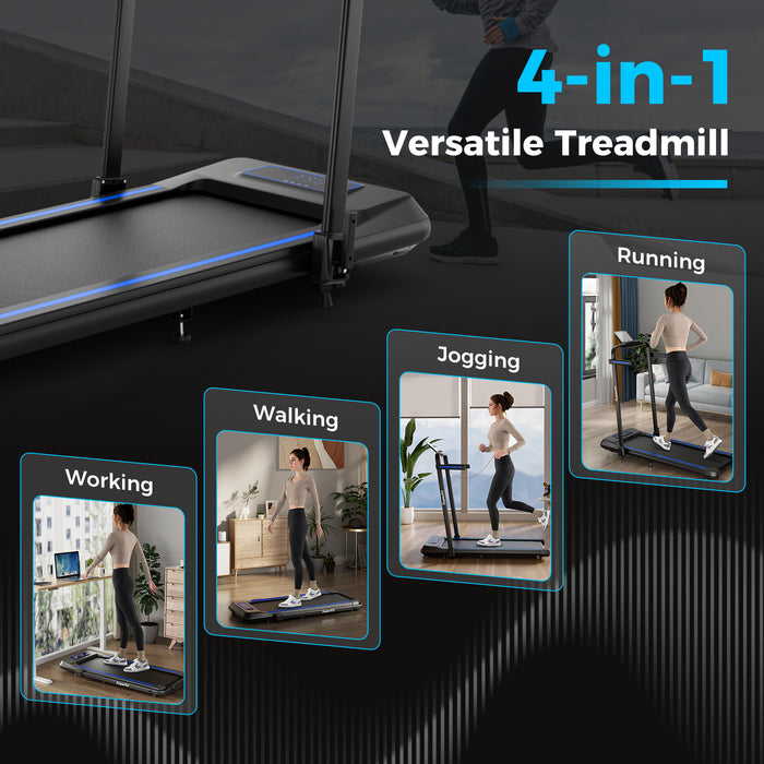 2 in 1 Folding Treadmill with Incline with Remote Control-Blue