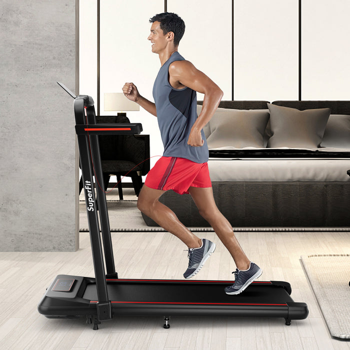 2 in 1 Folding Treadmill with Incline with Remote Control-Red