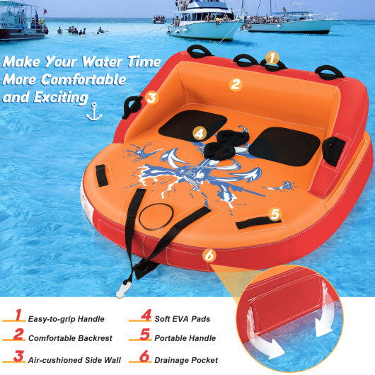 2 Person Water Sport Inflatable Towable Tubes for Boating-Orange