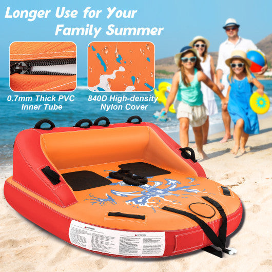 2 Person Water Sport Inflatable Towable Tubes for Boating-Orange