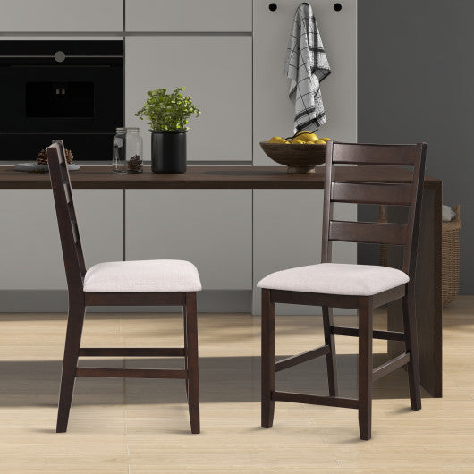 2 Piece Counter Height Bar Stool Set with Padded Seat and Rubber Wood Legs-Beige