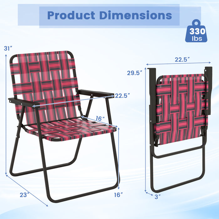 4 Pieces Folding Beach Chair Camping Lawn Webbing Chair-Red