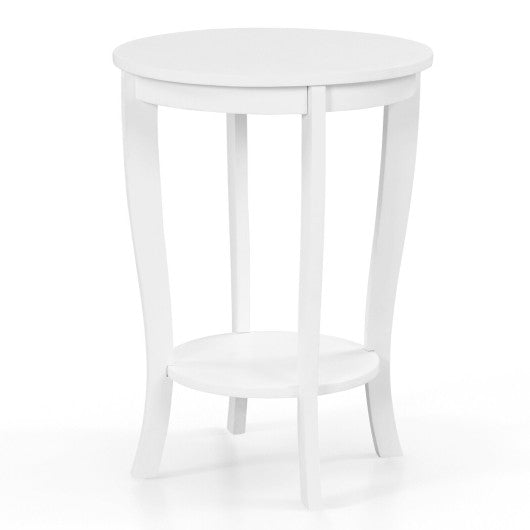 2-tier Round End Table with Solid Wood Legs-White