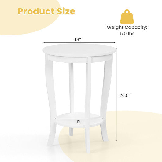 2-tier Round End Table with Solid Wood Legs-White