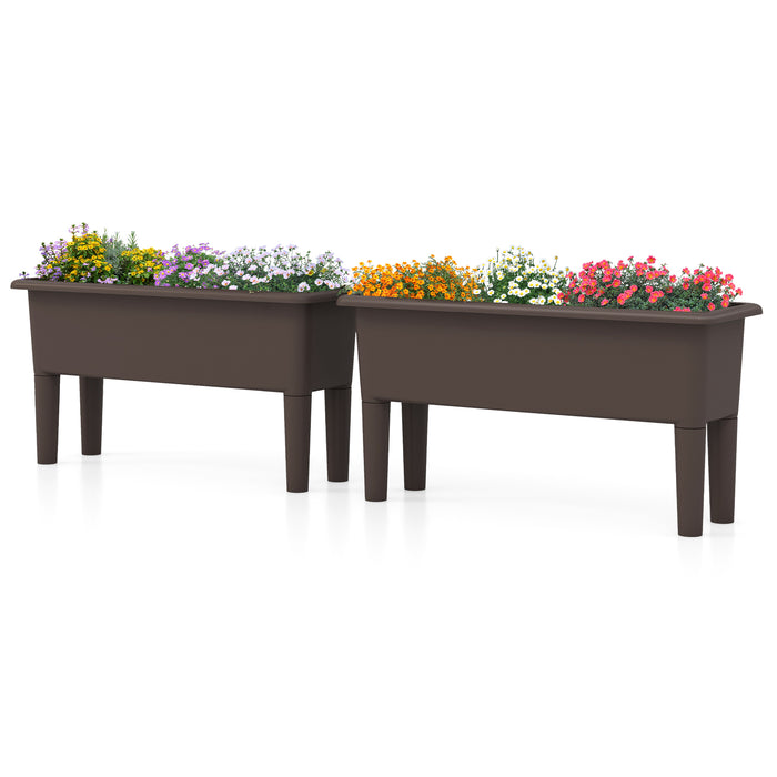 2 Pieces Raised Garden Beds Self-Watering Planter Box with Detachable Legs and Drainage Hole-Coffee