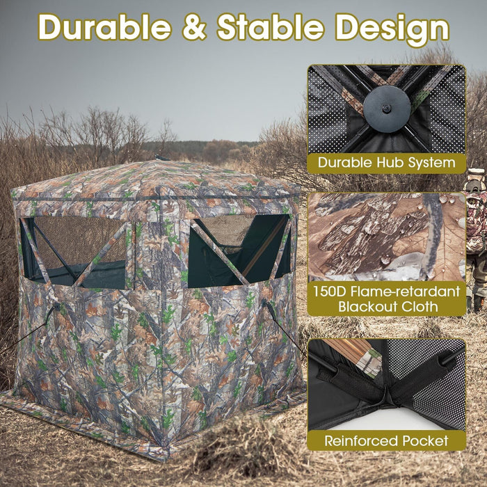 2-3 Person Hunting Blind Portable Pop Up Ground Tent with Carry Bag and Storage Pocket