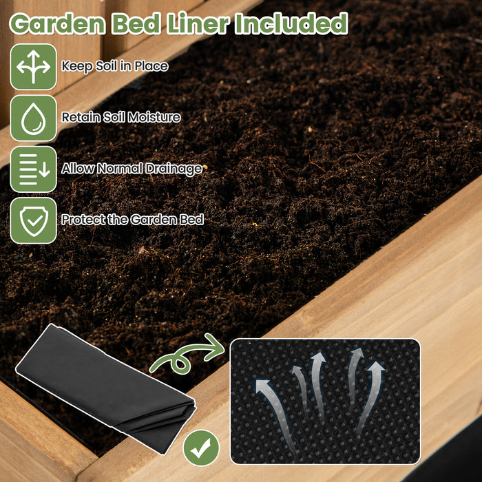 3-Box Wooden Raised Garden Bed with Trellises and Fabric Liners-Natural