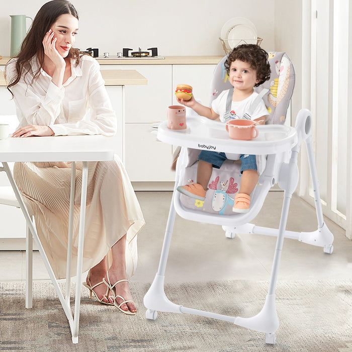 3-In-1 Convertible Highchair with Adjustable Height and 5-Point Safety Belt and Lockable Wheels-Gray