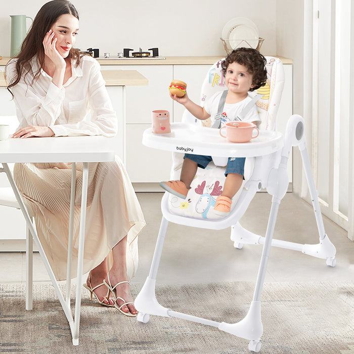 3-In-1 Convertible Highchair with Adjustable Height and 5-Point Safety Belt and Lockable Wheels-Beige