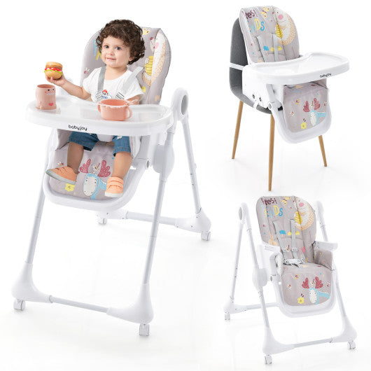 3-In-1 Convertible Highchair with Adjustable Height and 5-Point Safety Belt and Lockable Wheels-Gray