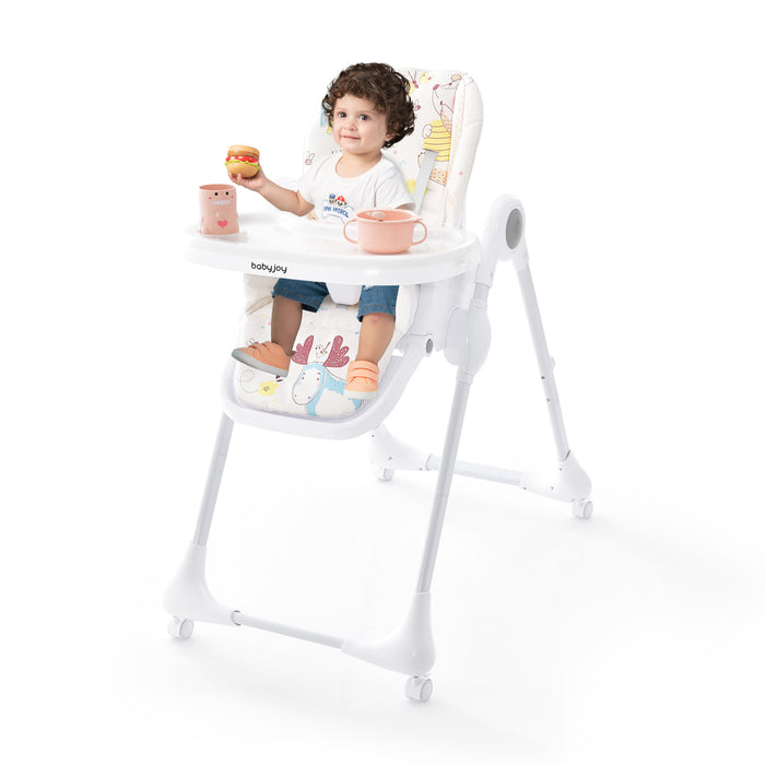 3-In-1 Convertible Highchair with Adjustable Height and 5-Point Safety Belt and Lockable Wheels-Beige