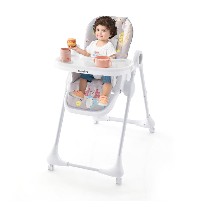 3-In-1 Convertible Highchair with Adjustable Height and 5-Point Safety Belt and Lockable Wheels-Gray