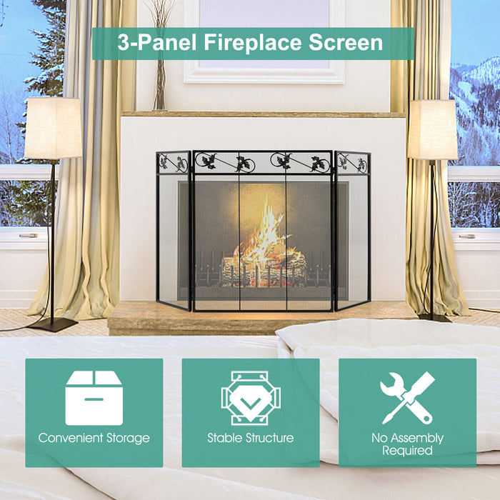 3-Panel Fireplace Screen Decor Cover with Exquisite Pattern