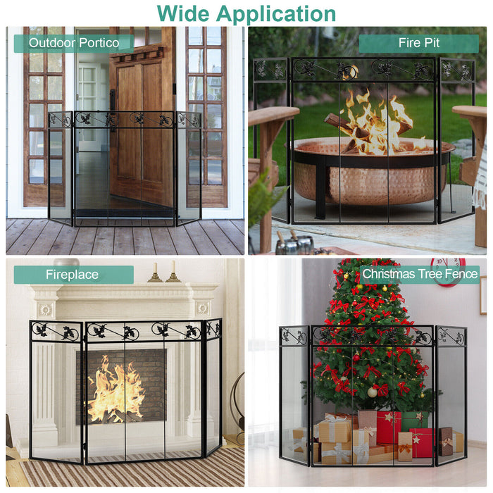 3-Panel Fireplace Screen Decor Cover with Exquisite Pattern