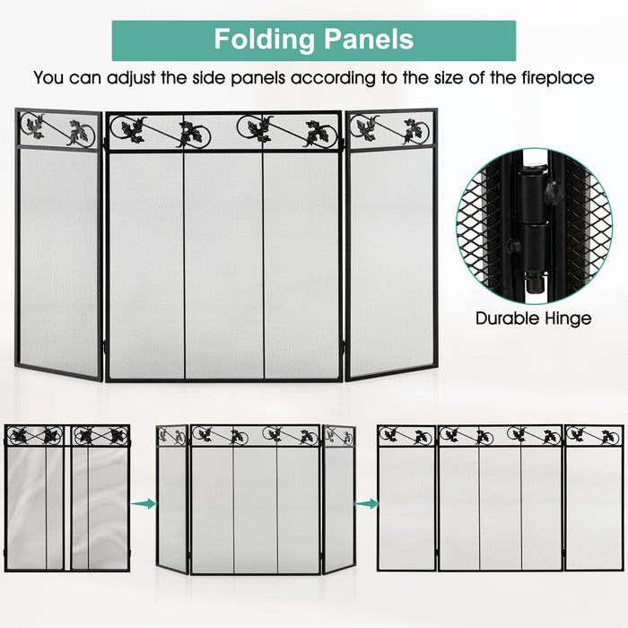 3-Panel Fireplace Screen Decor Cover with Exquisite Pattern