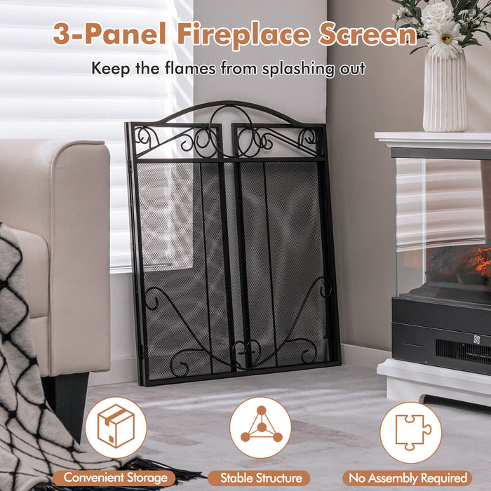 3-Panel Freestanding Fireplace Screen Folded Fire Doors