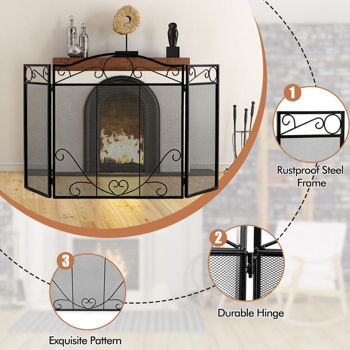 3-Panel Freestanding Fireplace Screen Folded Fire Doors