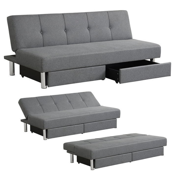 3-Seat Convertible Sofa Bed with 2 Large Drawers and 3 Adjustable Angles