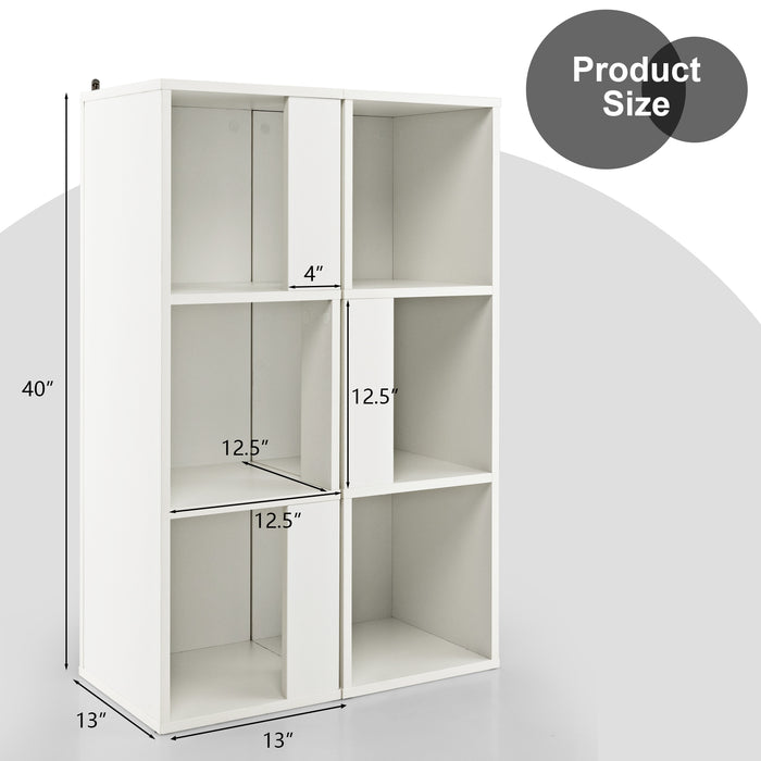 3-Tier 6 Cube Freestanding Bookcase with Anti-toppling Device-White