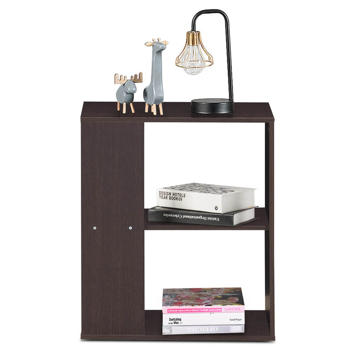 2-Tier Side End Table with Storage Shelves -Brown