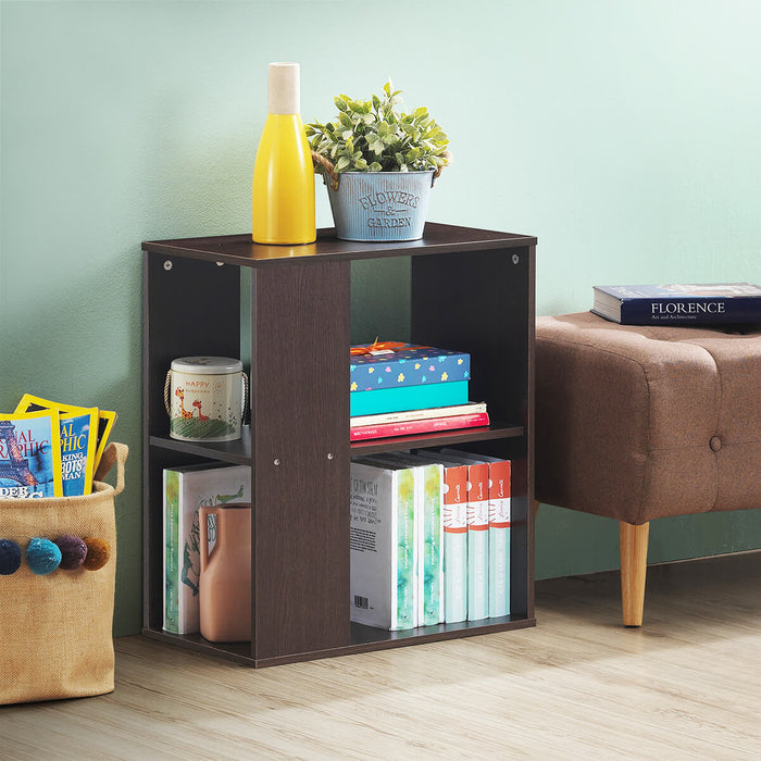 2-Tier Side End Table with Storage Shelves -Brown