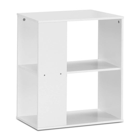 2-Tier Side End Table with Storage Shelves -White