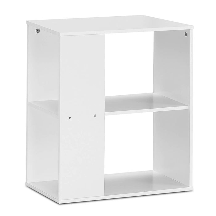 2-Tier Side End Table with Storage Shelves -White