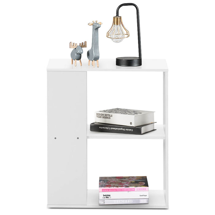 2-Tier Side End Table with Storage Shelves -White