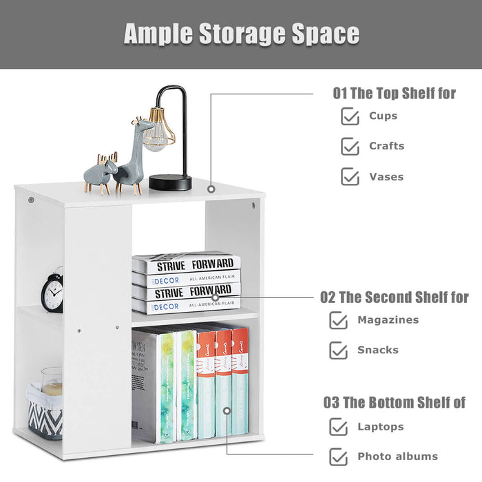 2-Tier Side End Table with Storage Shelves -White