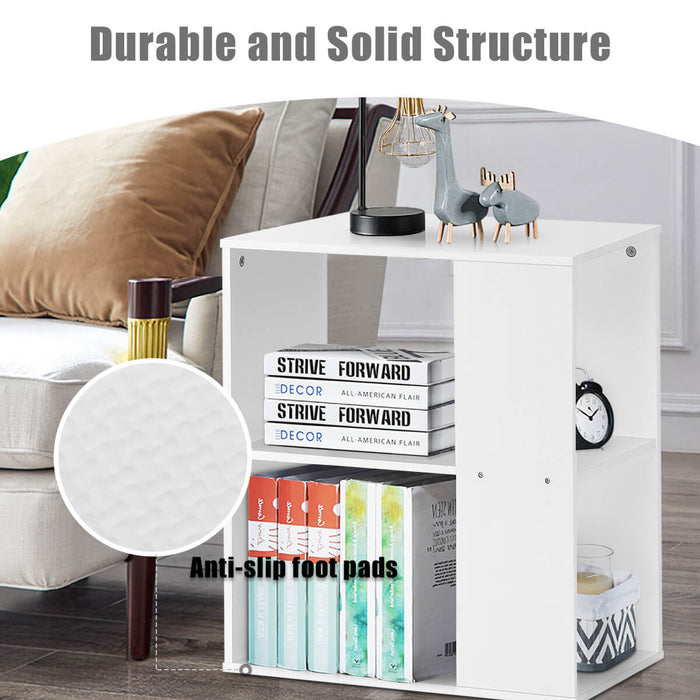 2-Tier Side End Table with Storage Shelves -White