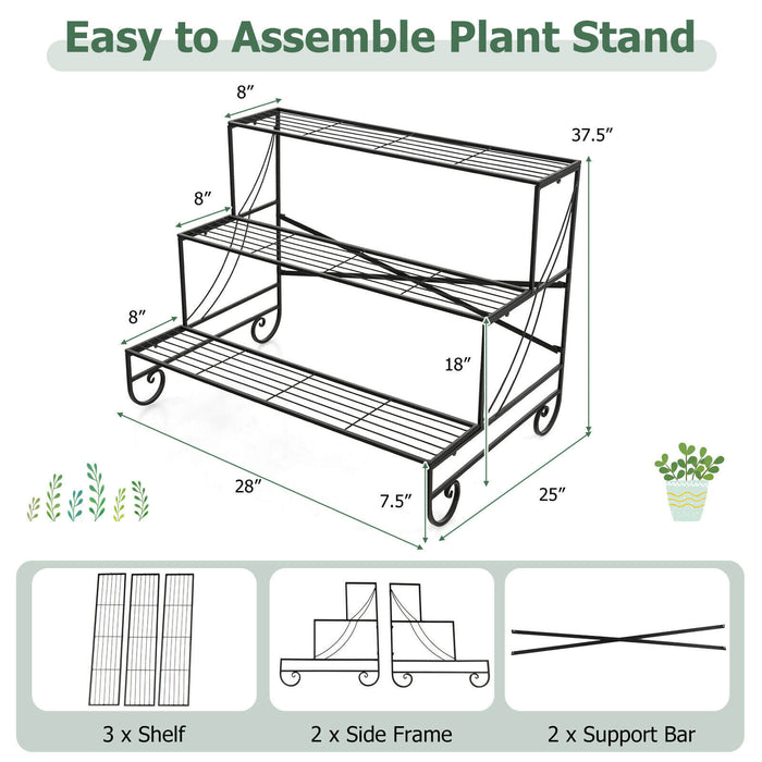 3-Tier Mental Plant Stand with Grid Shelf