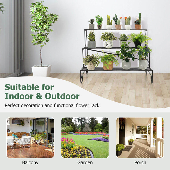 3-Tier Mental Plant Stand with Grid Shelf