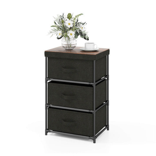 3-Tier Fabric Nightstand with Sturdy Metal Frame-Black