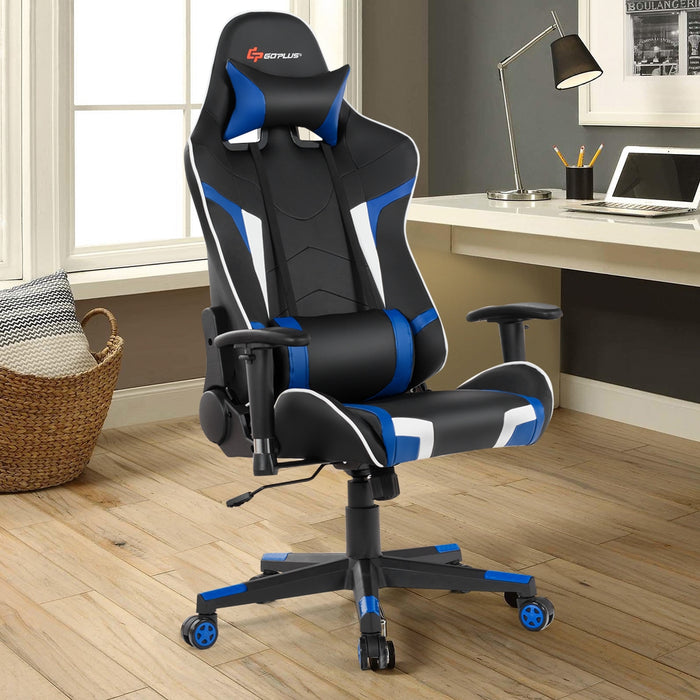 Reclining Swivel Massage Gaming Chair with Lumbar Support-Blue