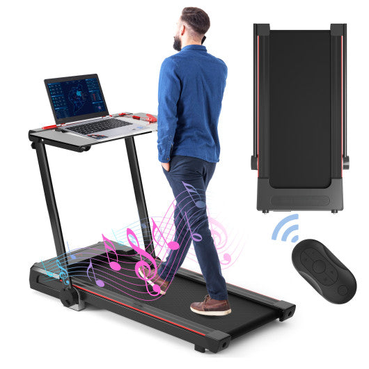 3-in-1 Folding Treadmill with Large Desk and LCD Display-Black