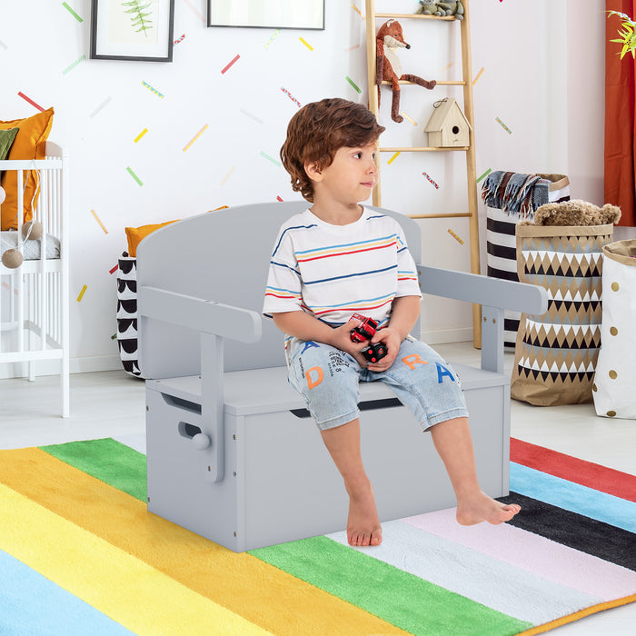 3-in-1 Kids Convertible Storage Bench Wood Activity Table and Chair Set-Gray