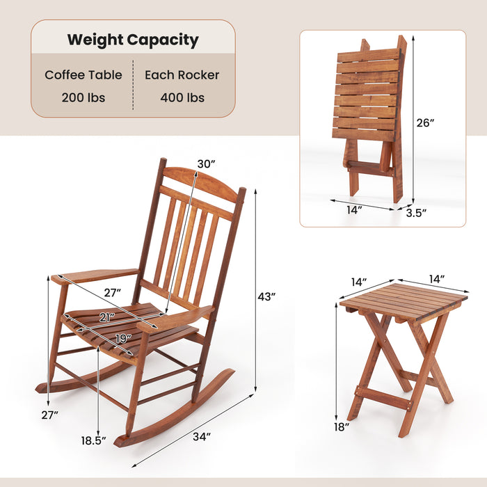 3-piece Outdoor Poplar Wood Rocking Bistro Set-Natural