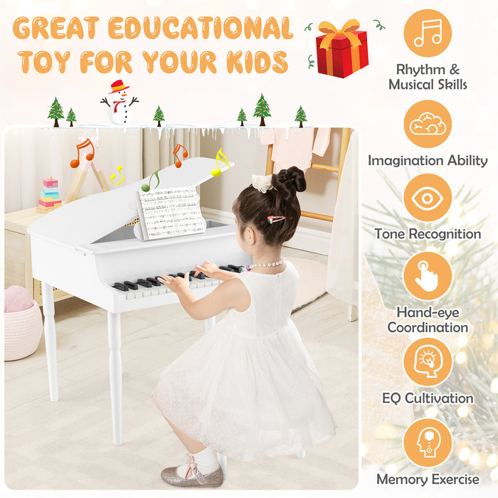 30-Key Wood Toy Kids Grand Piano with Bench and Music Rack-White