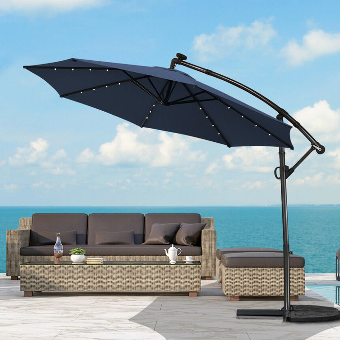 10 ft 360Â° Rotation Solar Powered LED Patio Offset Umbrella without Weight Base-Navy