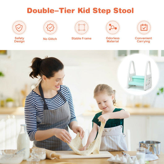 Kids Step Stool Learning Helper with Armrest for Kitchen Toilet Potty Training-Blue